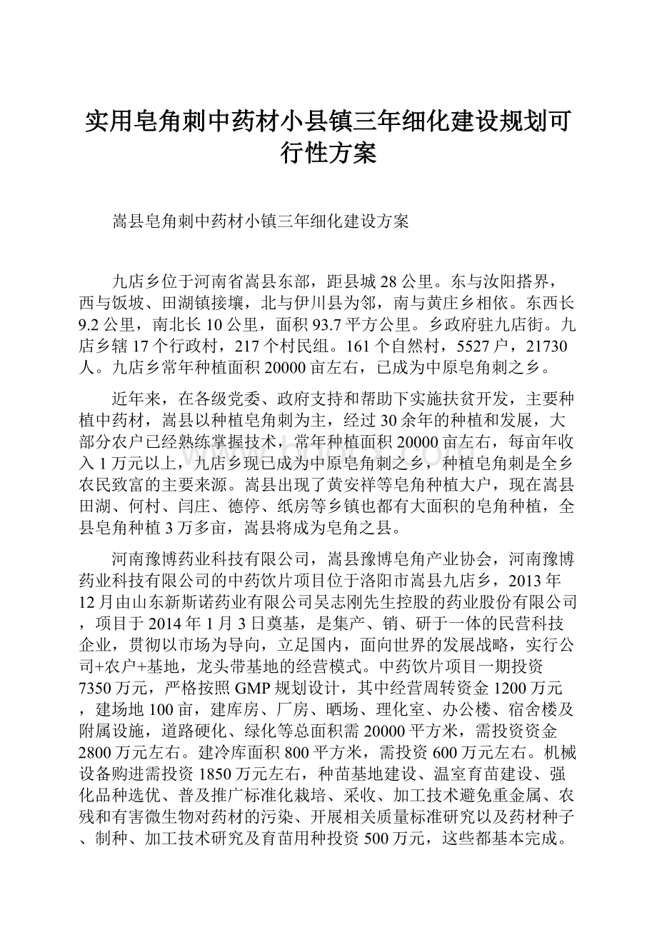 实用皂角刺中药材小县镇三年细化建设规划可行性方案.docx