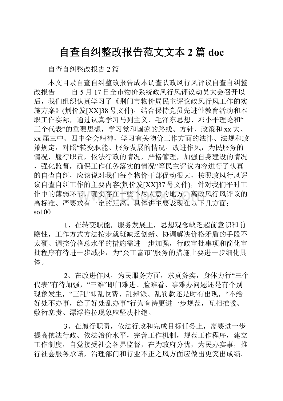 自查自纠整改报告范文文本2篇doc.docx_第1页