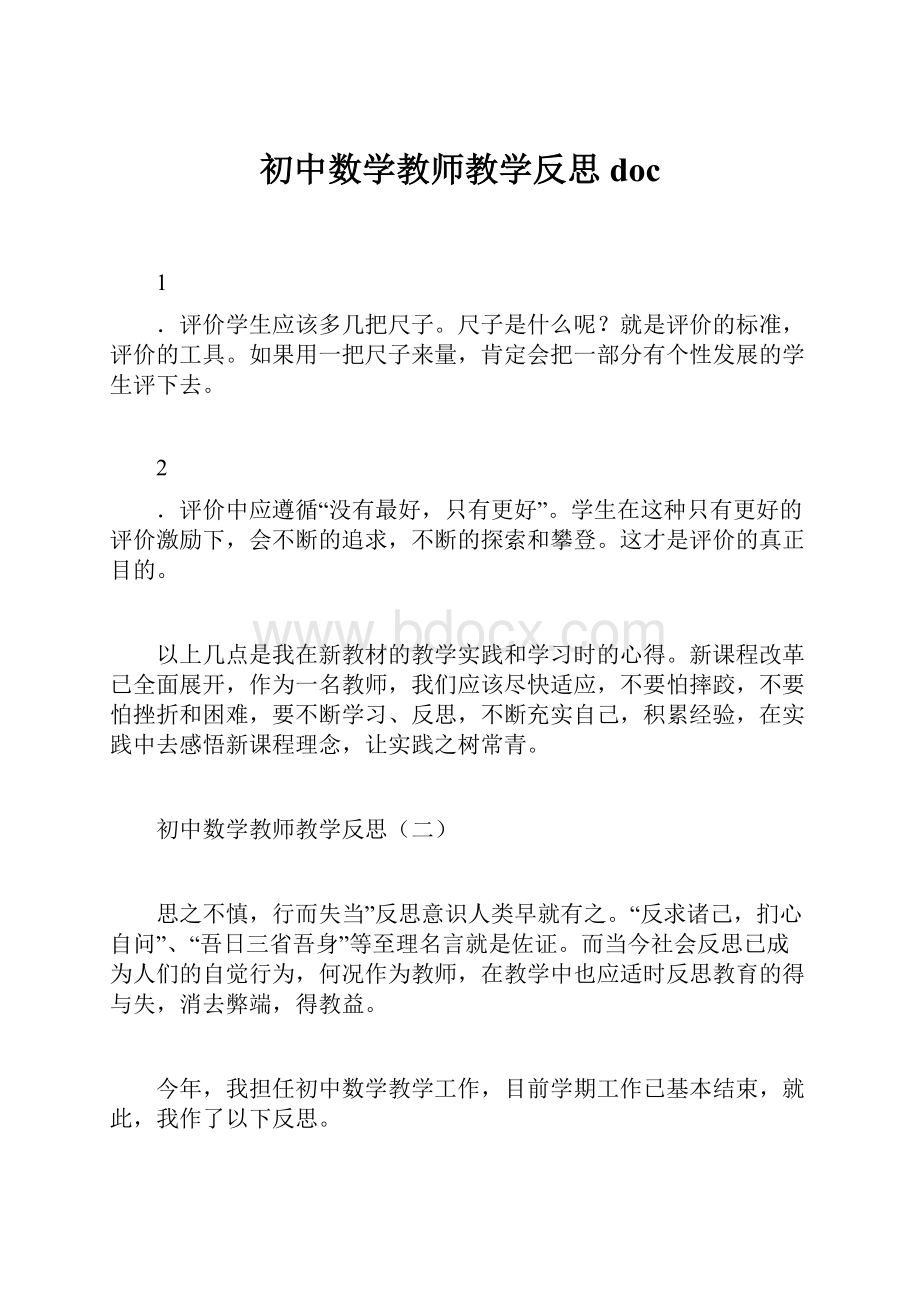 初中数学教师教学反思doc.docx