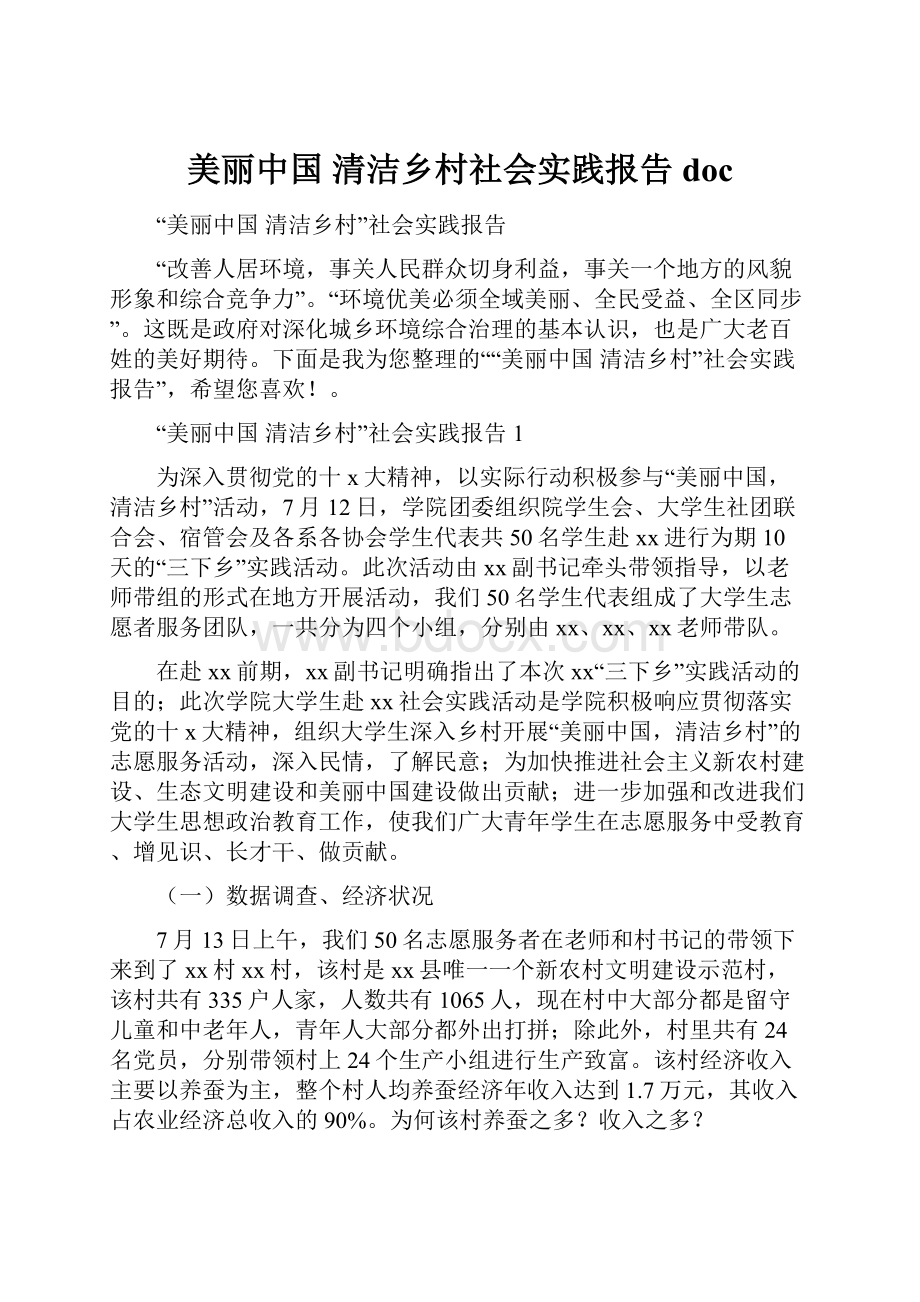 美丽中国 清洁乡村社会实践报告doc.docx