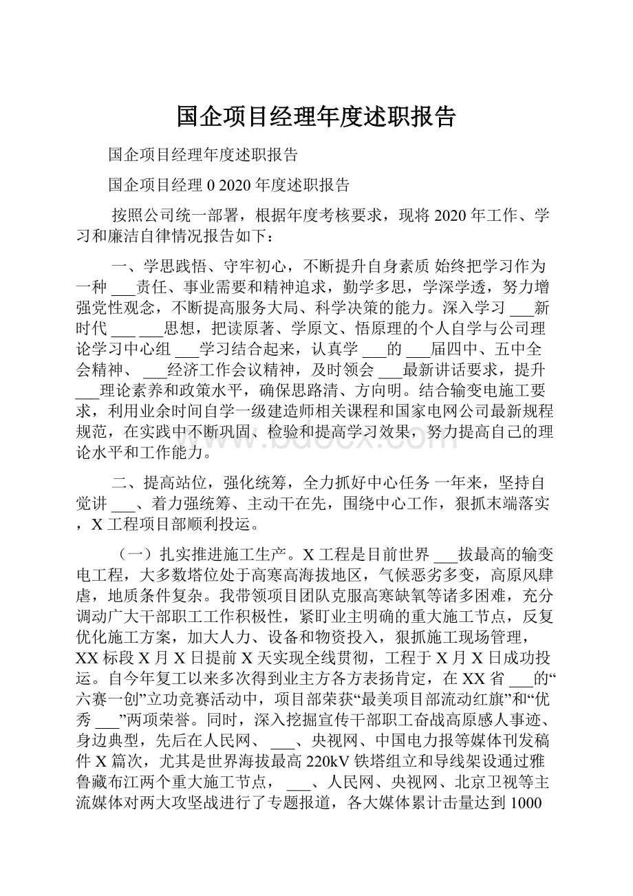 国企项目经理年度述职报告.docx