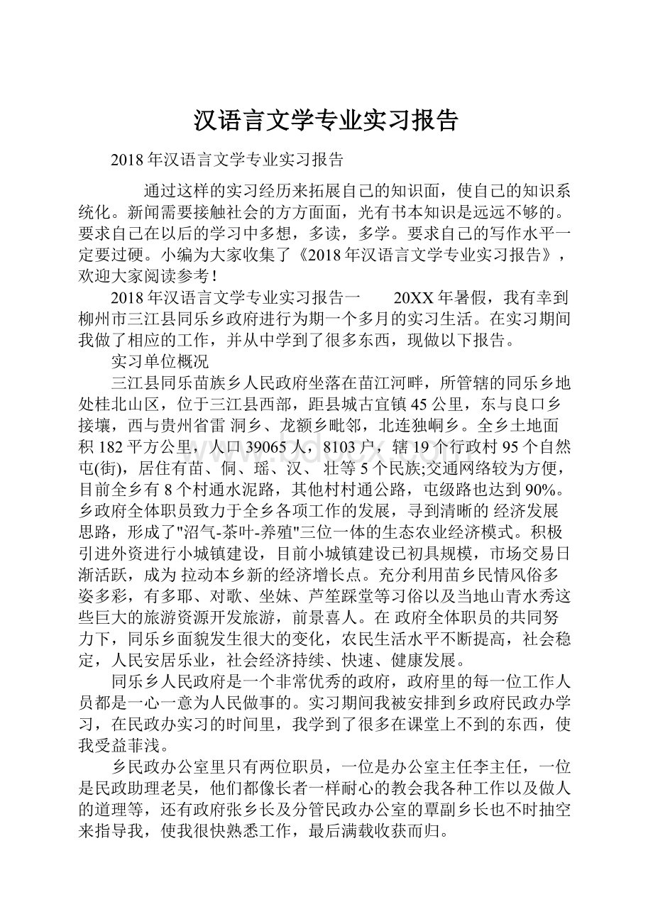 汉语言文学专业实习报告.docx_第1页