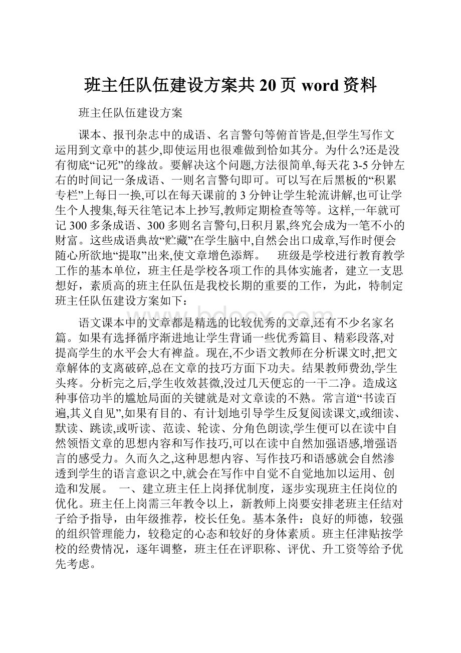 班主任队伍建设方案共20页word资料.docx