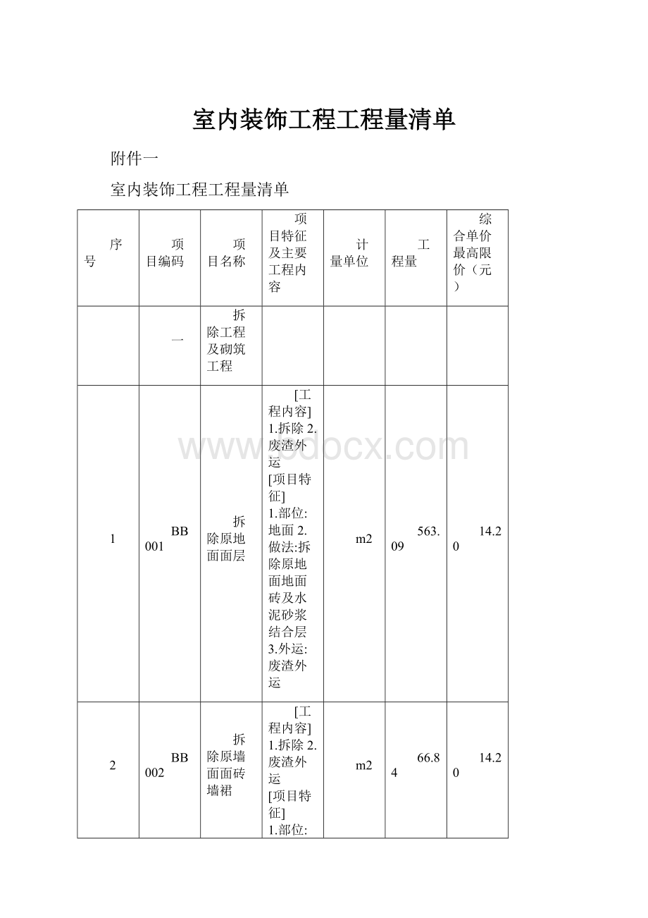 室内装饰工程工程量清单.docx_第1页