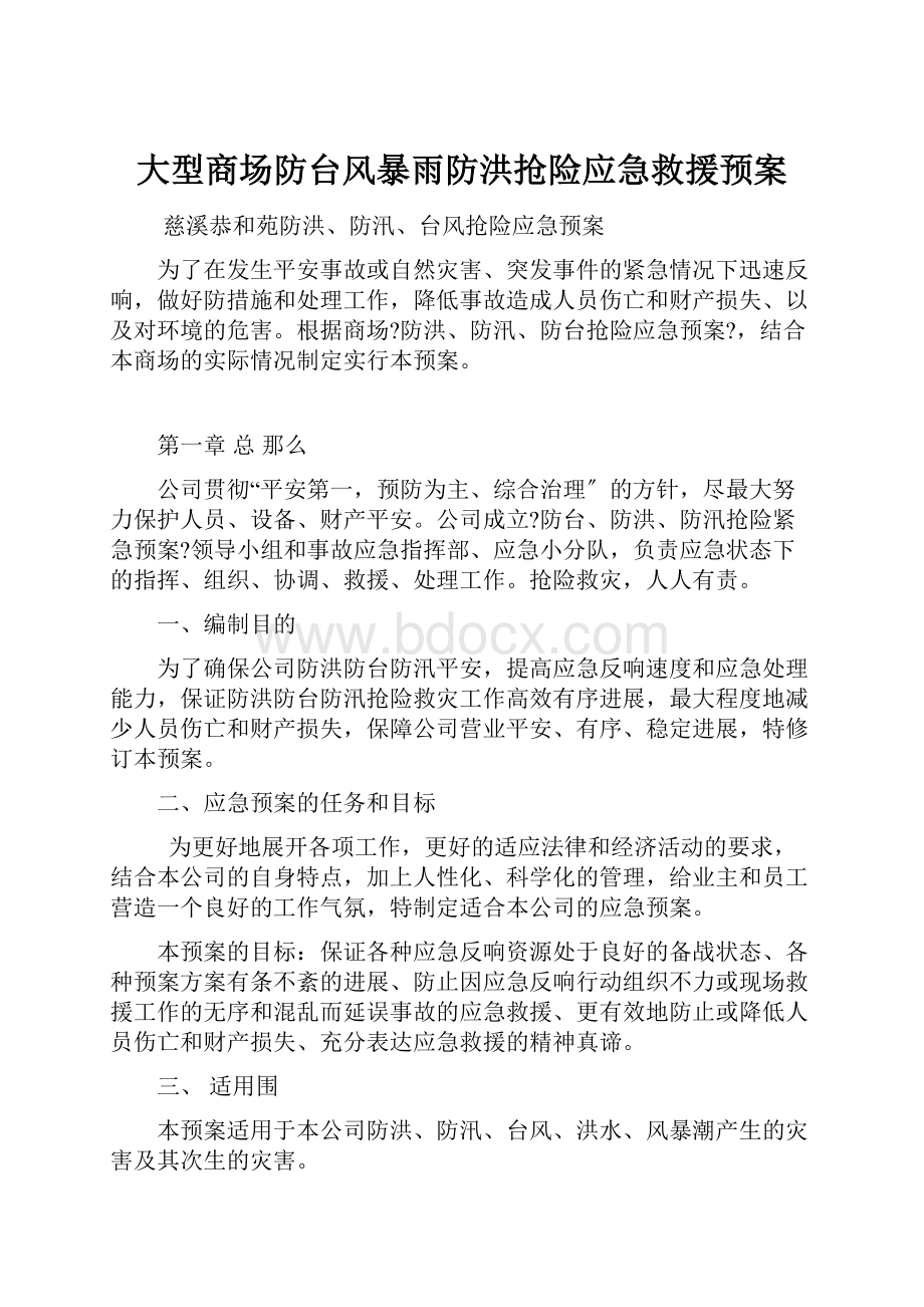 大型商场防台风暴雨防洪抢险应急救援预案.docx_第1页