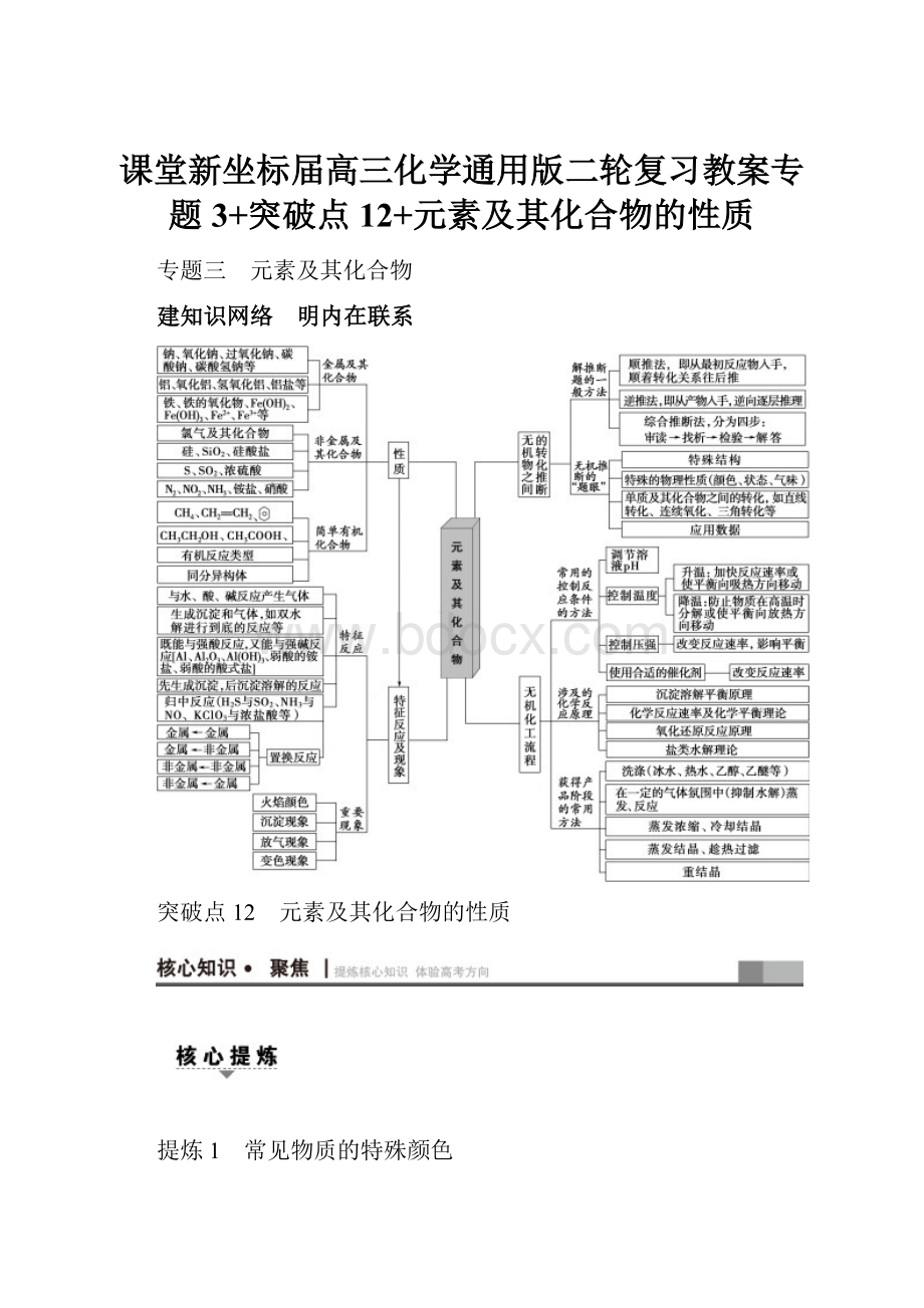 课堂新坐标届高三化学通用版二轮复习教案专题3+突破点12+元素及其化合物的性质.docx