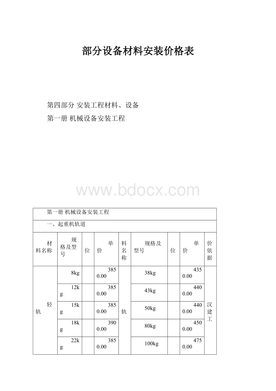 部分设备材料安装价格表.docx