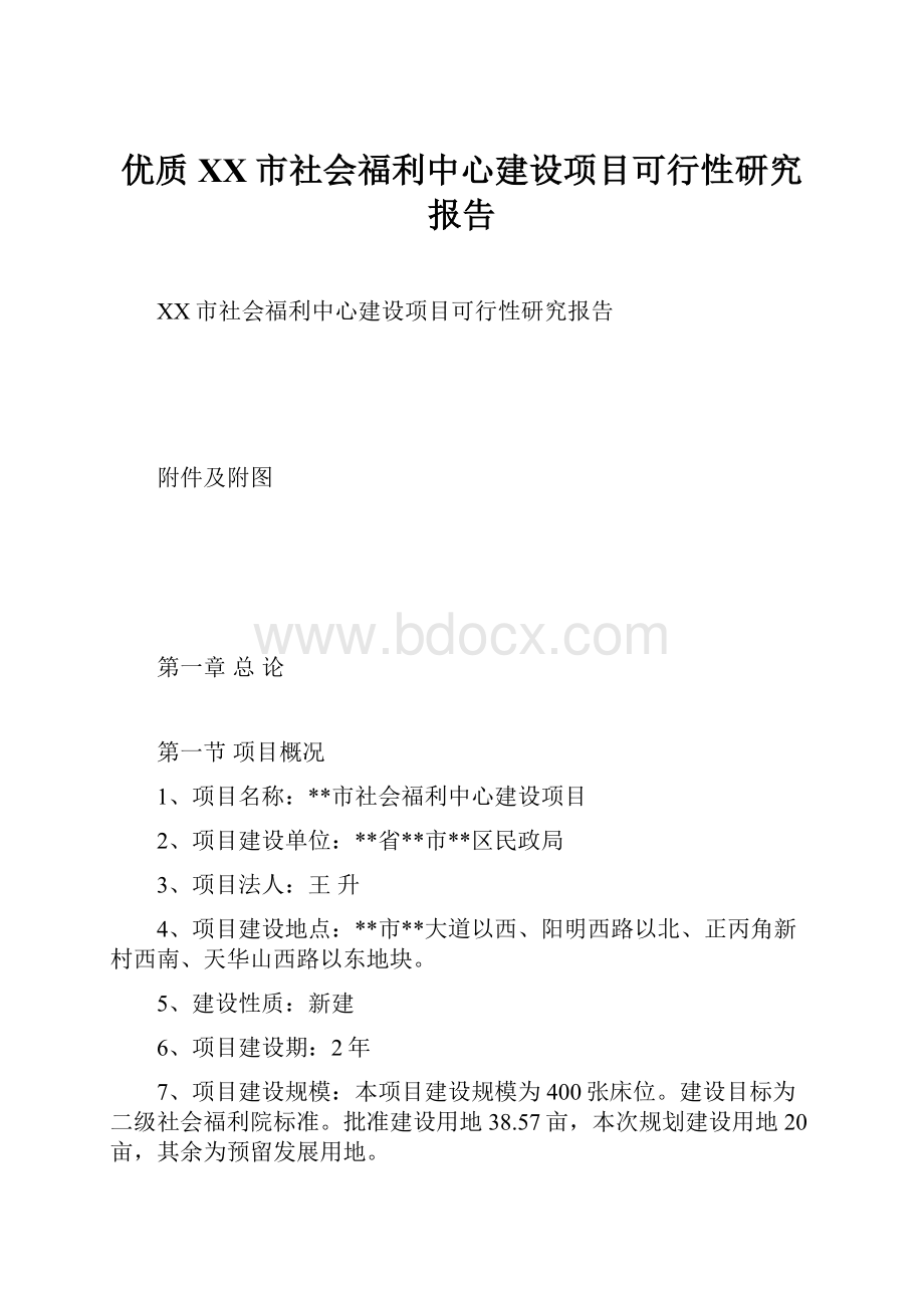 优质XX市社会福利中心建设项目可行性研究报告.docx