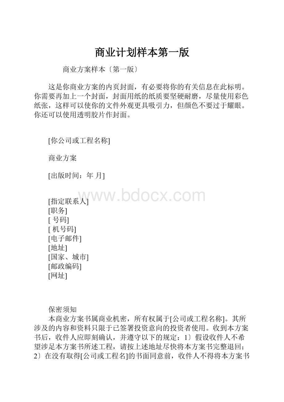 商业计划样本第一版.docx