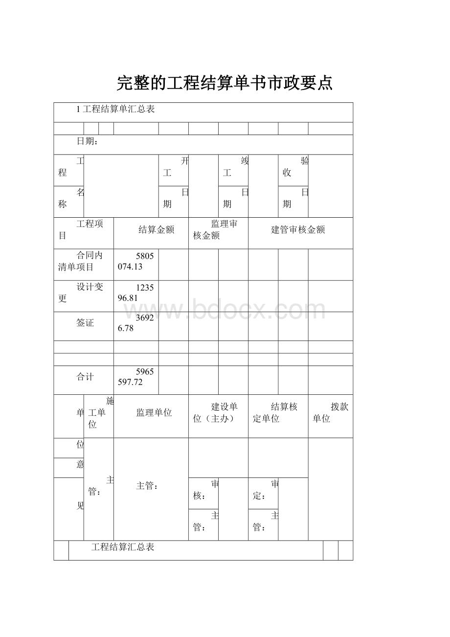 完整的工程结算单书市政要点.docx