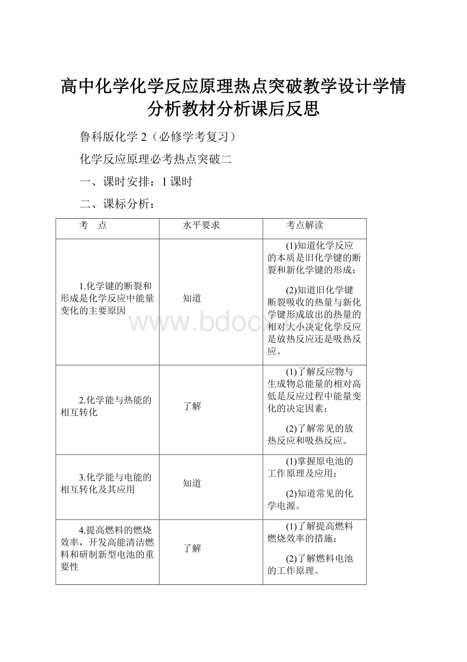 高中化学化学反应原理热点突破教学设计学情分析教材分析课后反思.docx_第1页