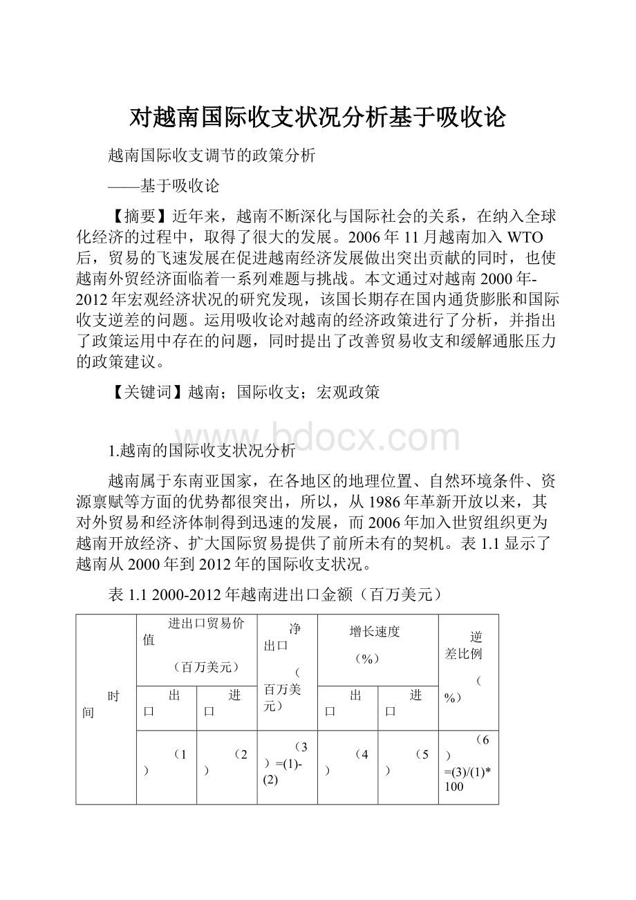 对越南国际收支状况分析基于吸收论.docx