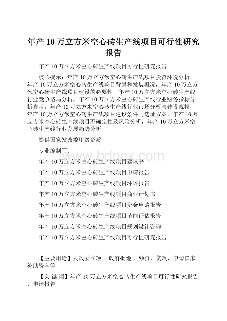 年产10万立方米空心砖生产线项目可行性研究报告.docx