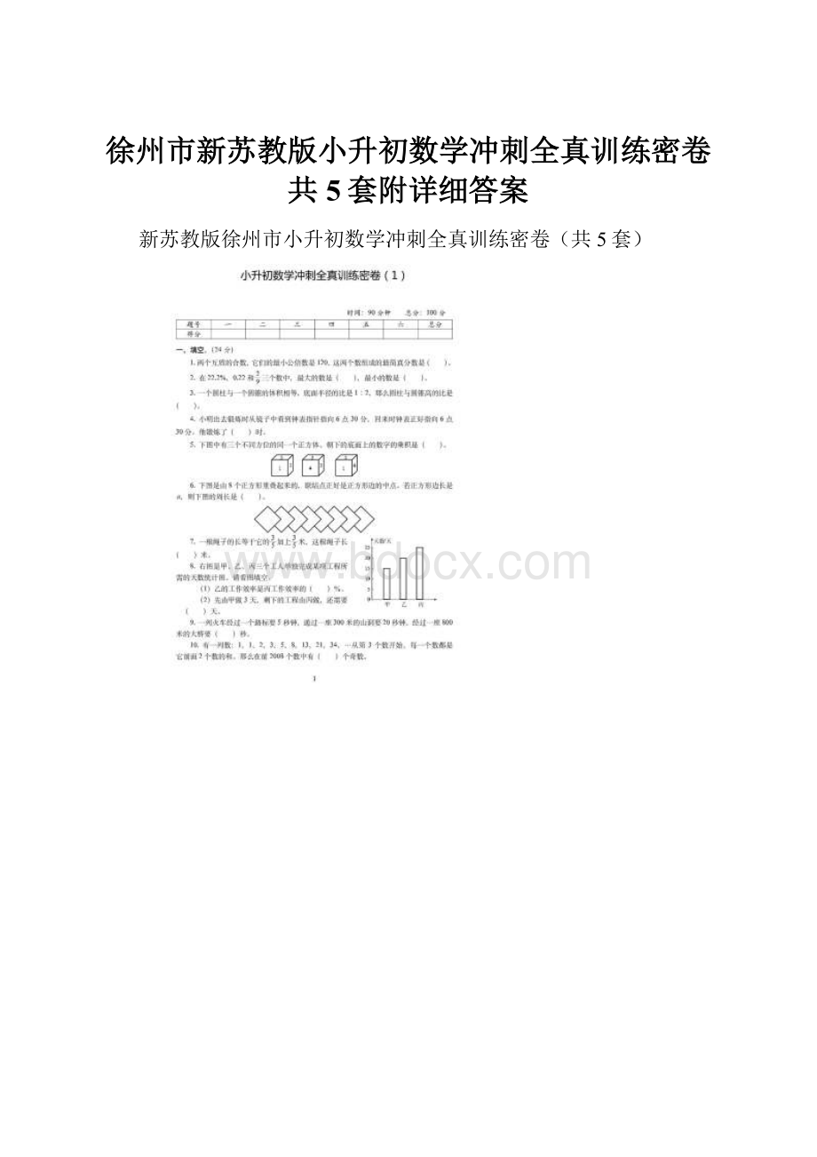 徐州市新苏教版小升初数学冲刺全真训练密卷共5套附详细答案.docx_第1页