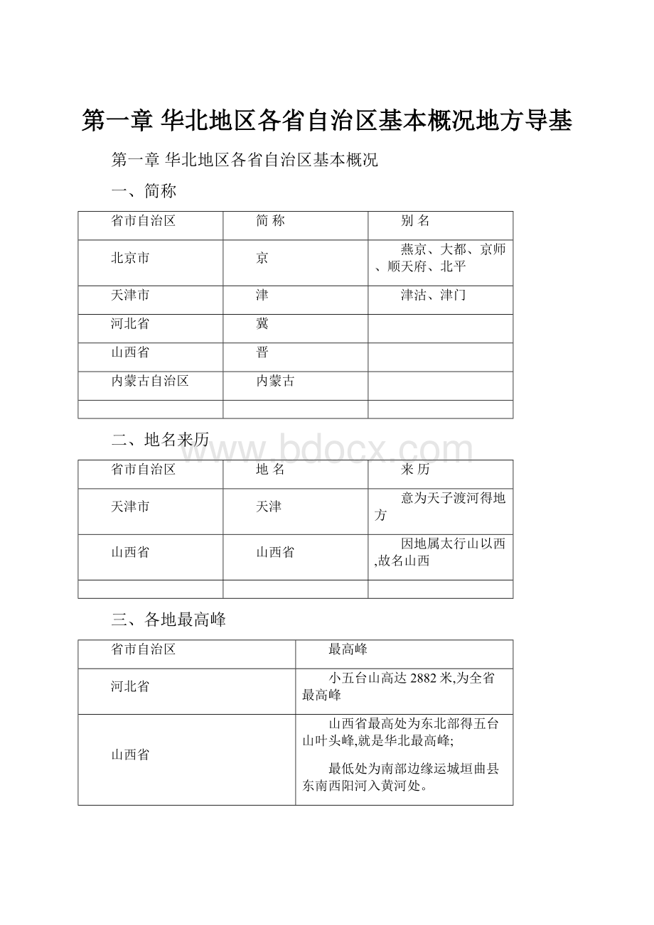 第一章 华北地区各省自治区基本概况地方导基.docx