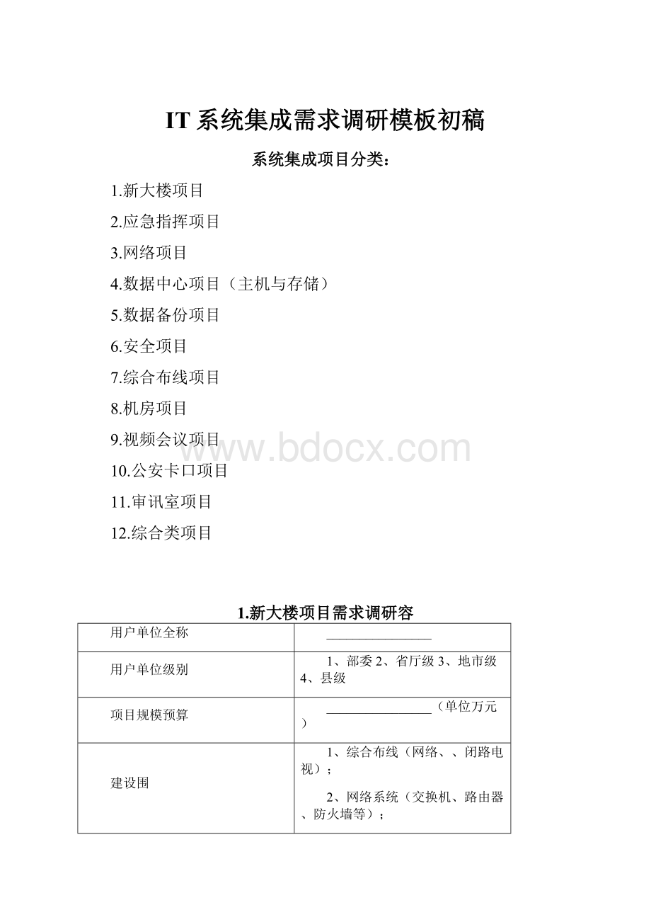 IT系统集成需求调研模板初稿.docx