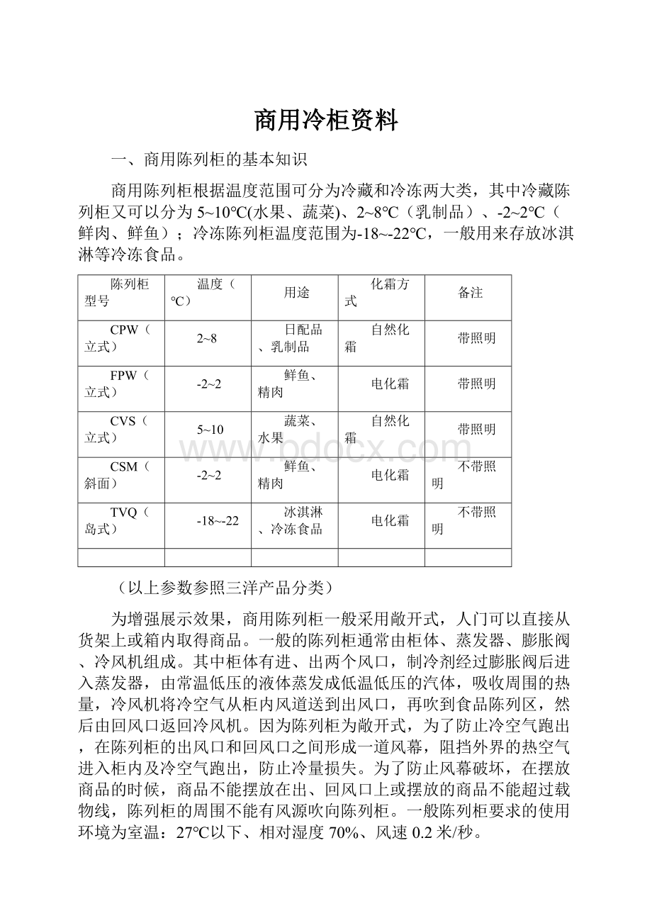 商用冷柜资料.docx