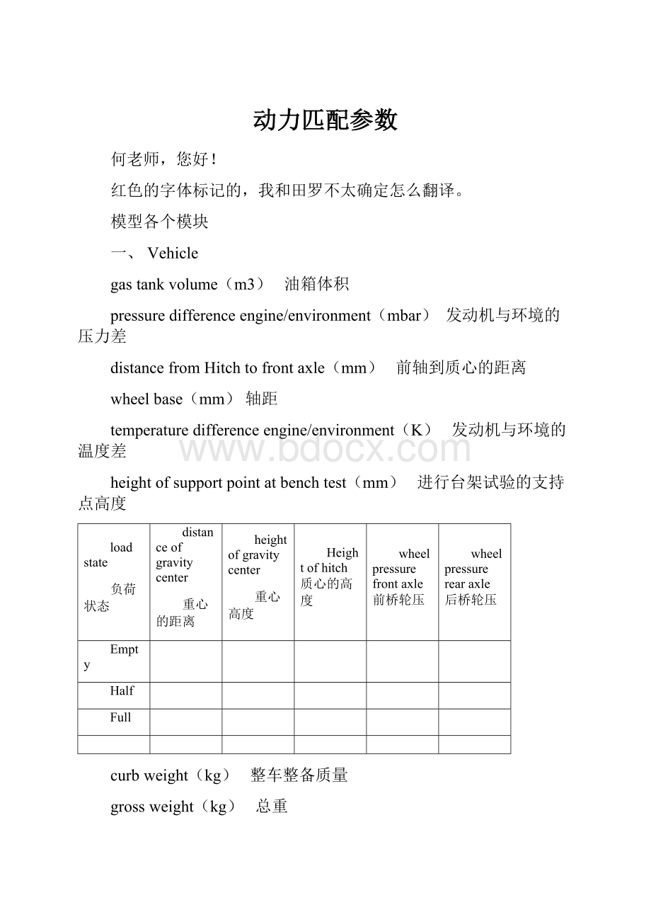 动力匹配参数.docx