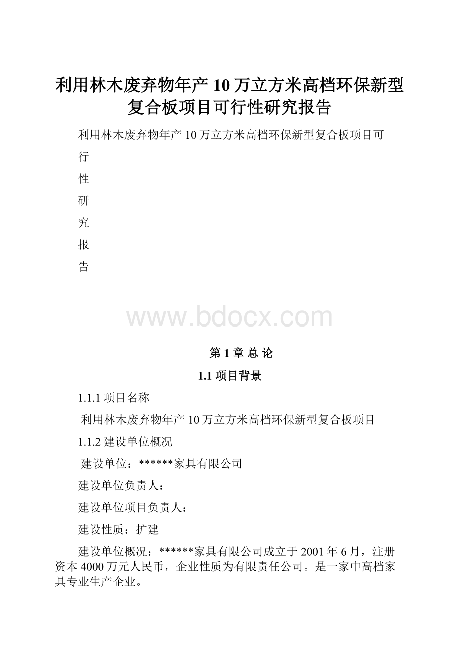 利用林木废弃物年产10万立方米高档环保新型复合板项目可行性研究报告.docx