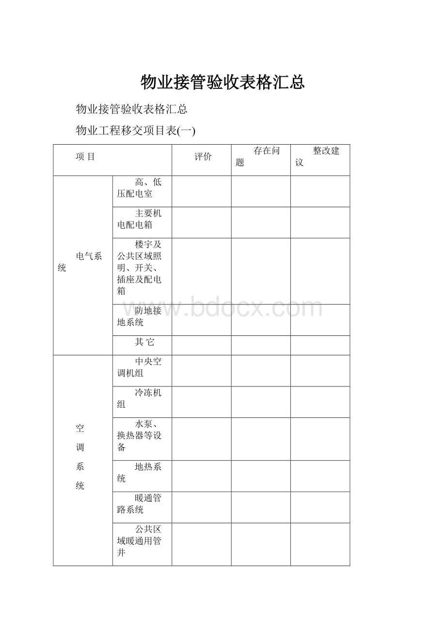 物业接管验收表格汇总.docx_第1页