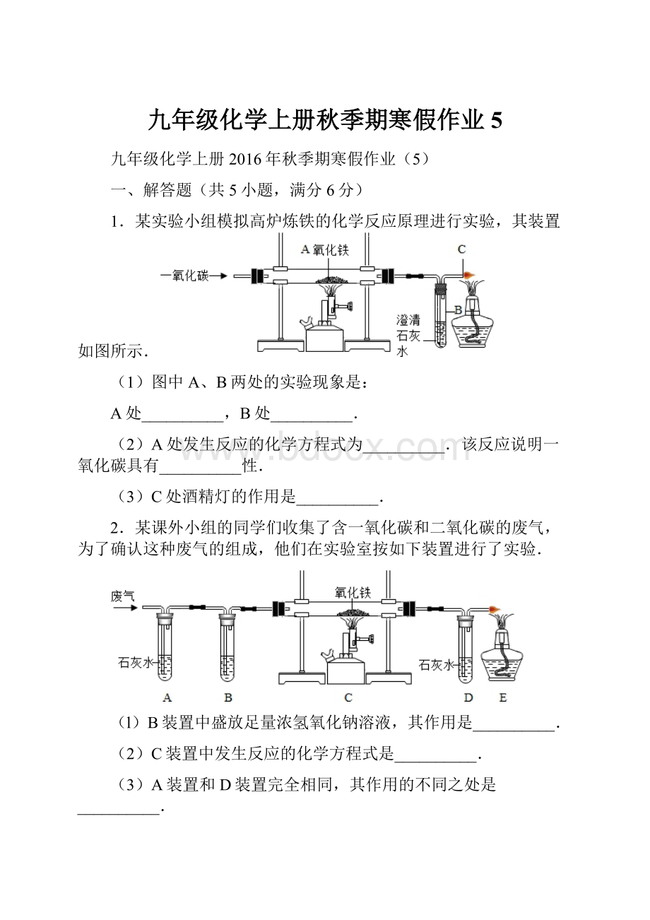 九年级化学上册秋季期寒假作业5.docx