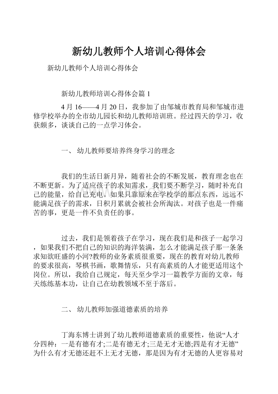 新幼儿教师个人培训心得体会.docx