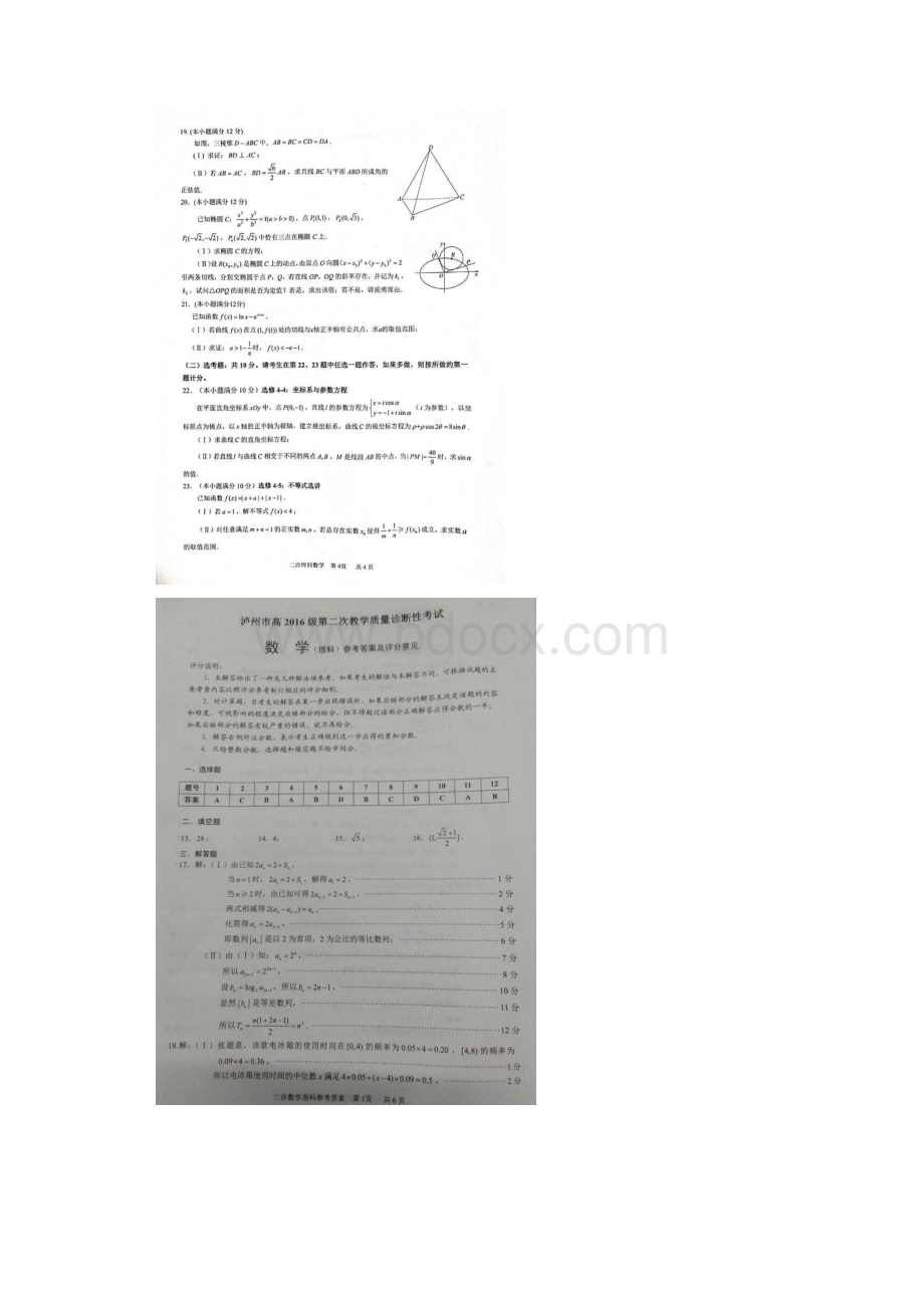 四川省泸州市届高三第二次教学质量诊断性考试数学理试题 扫描版含答案.docx_第3页