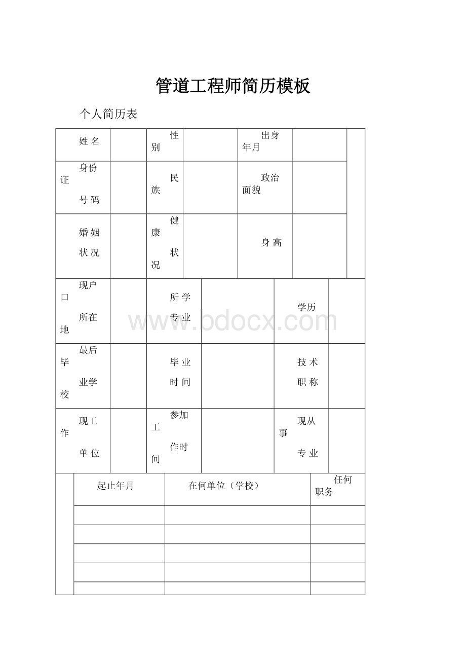 管道工程师简历模板.docx