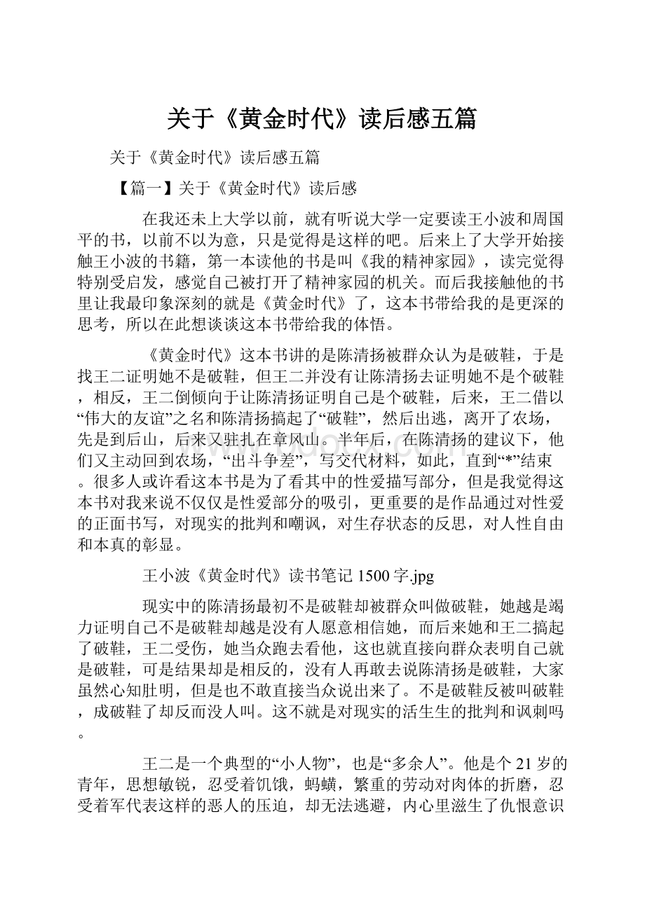 关于《黄金时代》读后感五篇.docx_第1页