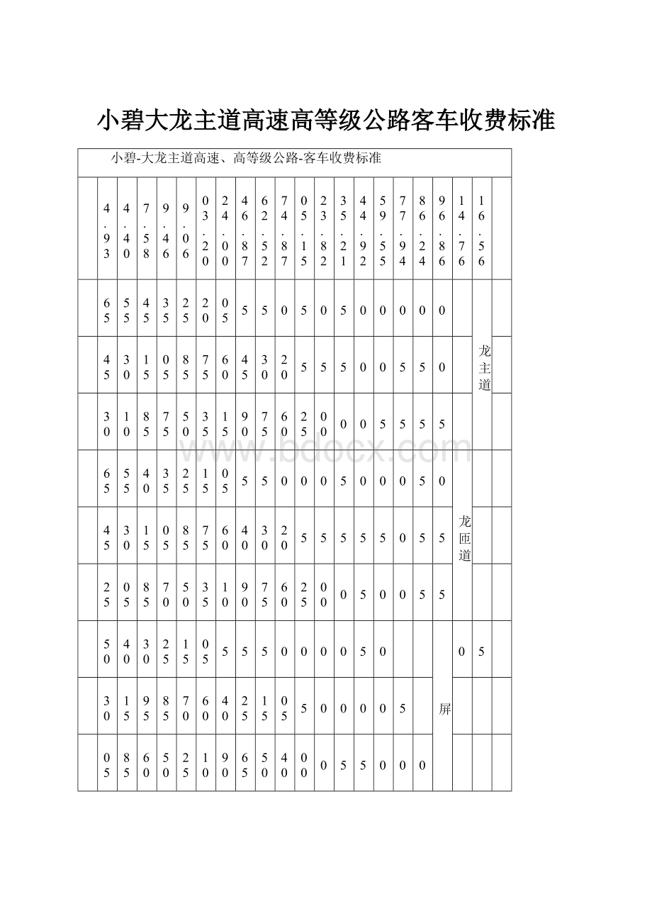 小碧大龙主道高速高等级公路客车收费标准.docx