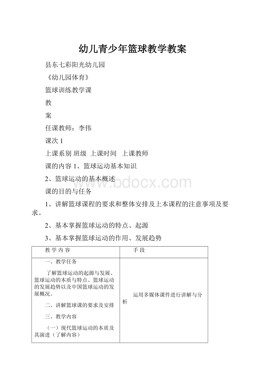 幼儿青少年篮球教学教案.docx