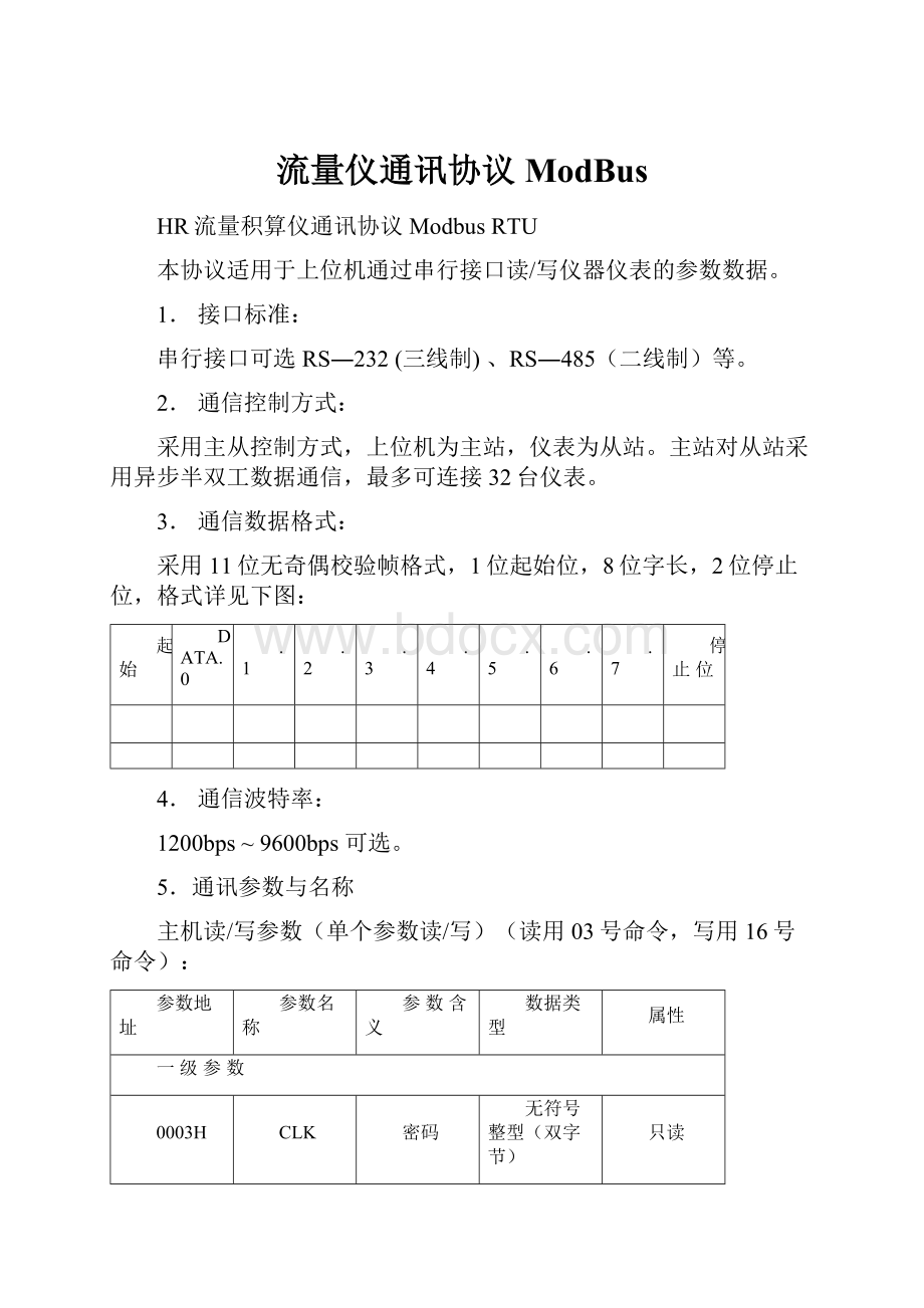 流量仪通讯协议ModBus.docx