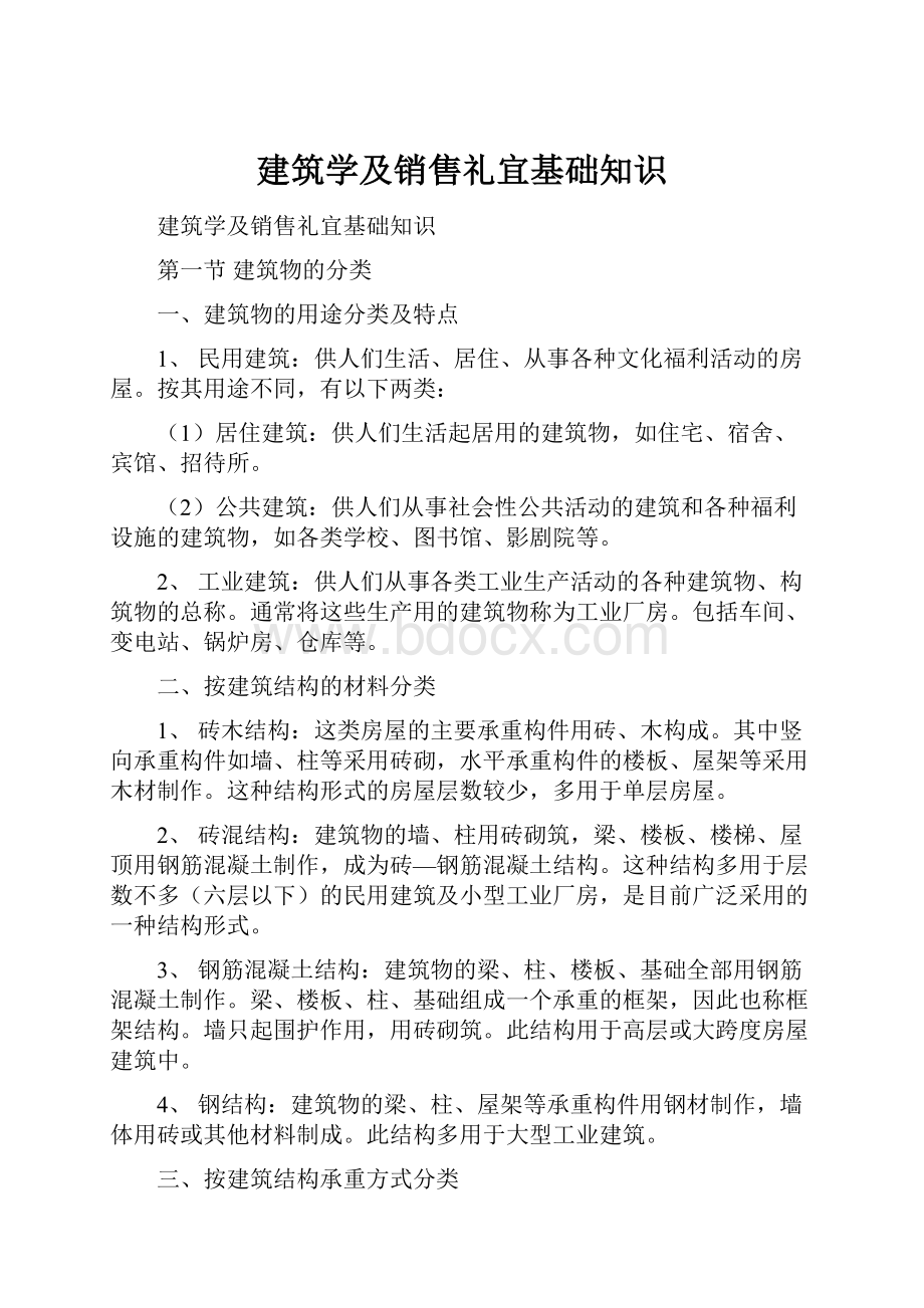 建筑学及销售礼宜基础知识.docx