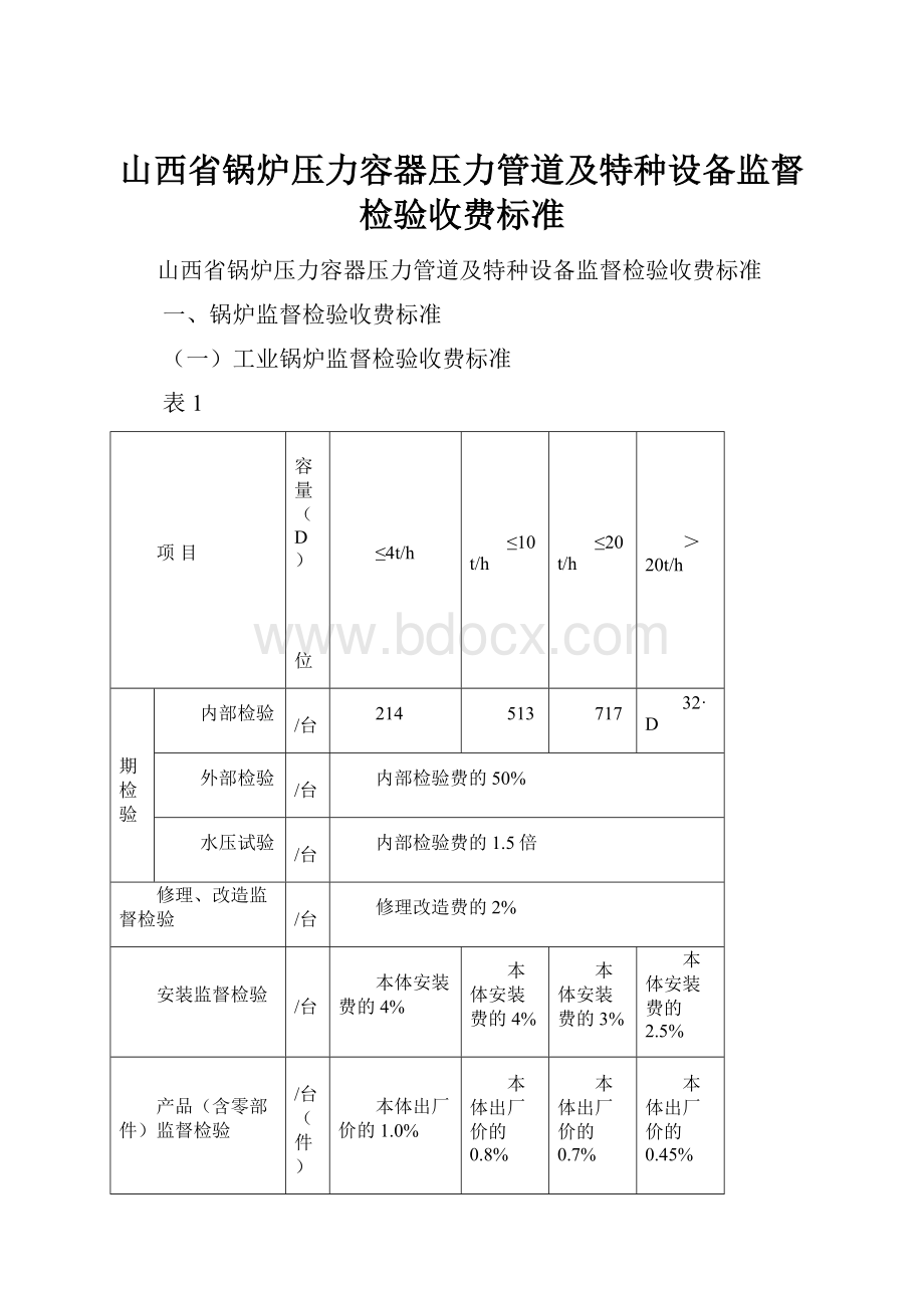 山西省锅炉压力容器压力管道及特种设备监督检验收费标准.docx