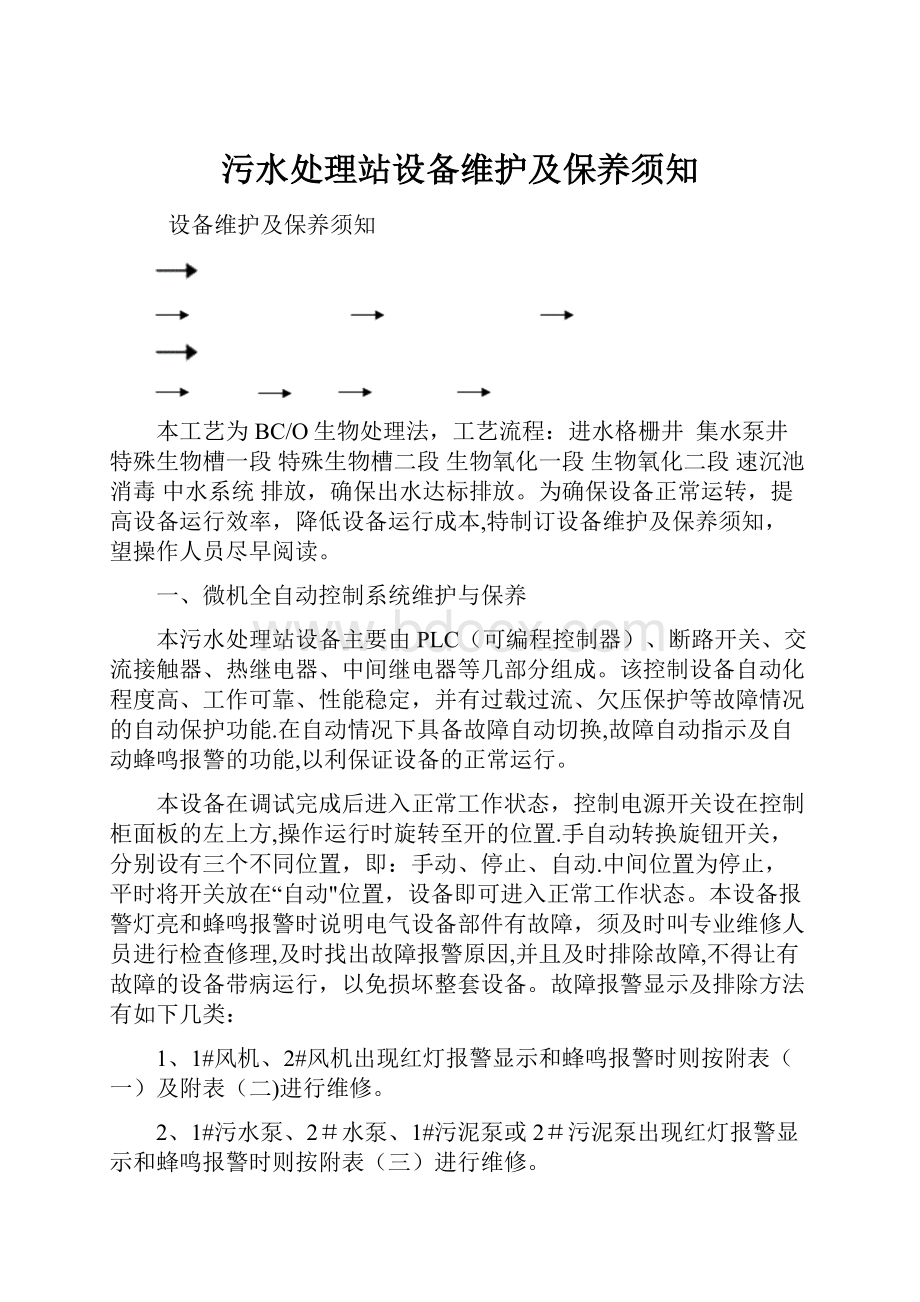 污水处理站设备维护及保养须知.docx_第1页