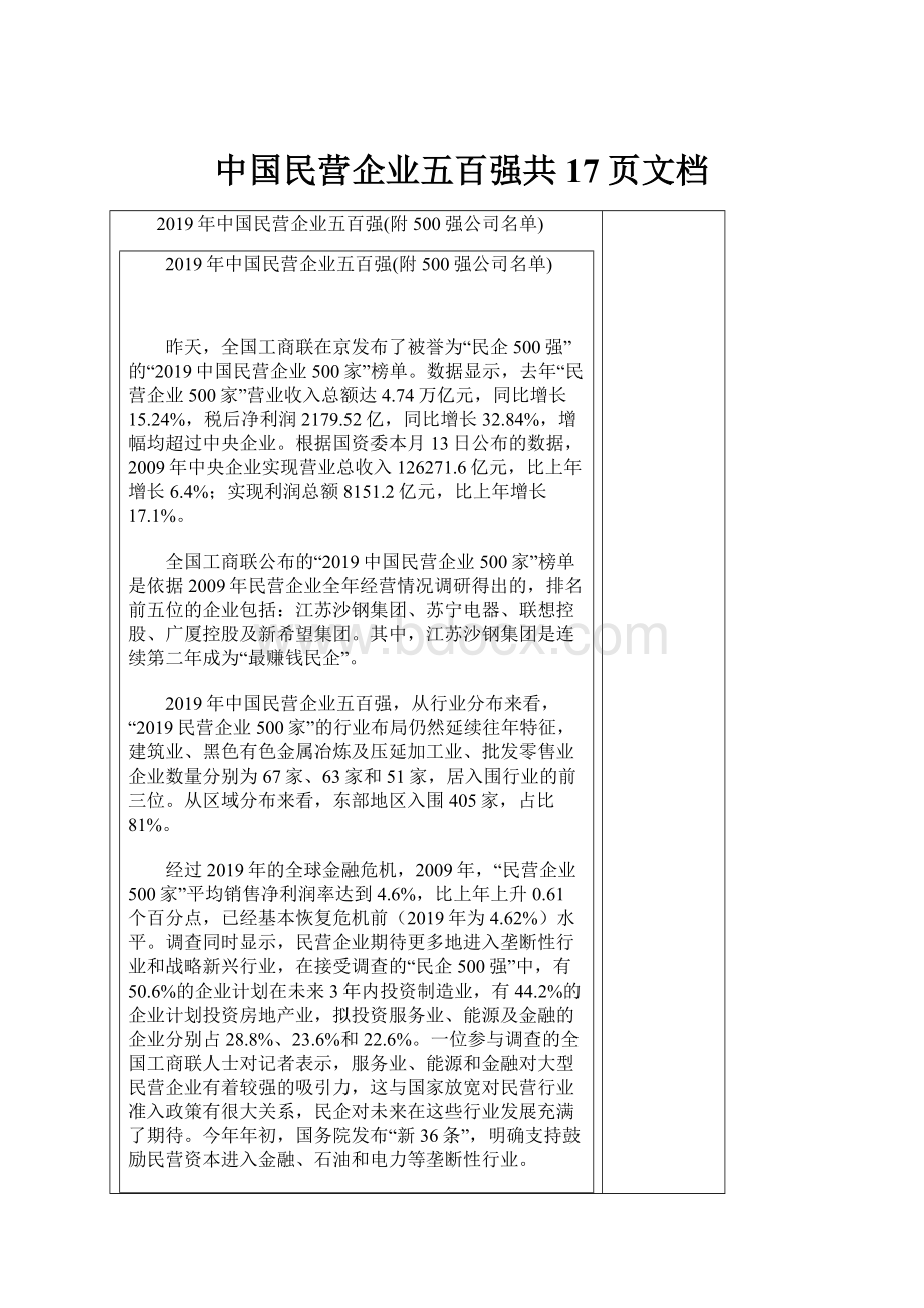 中国民营企业五百强共17页文档.docx