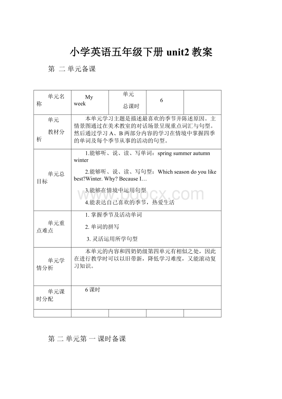 小学英语五年级下册unit2教案.docx