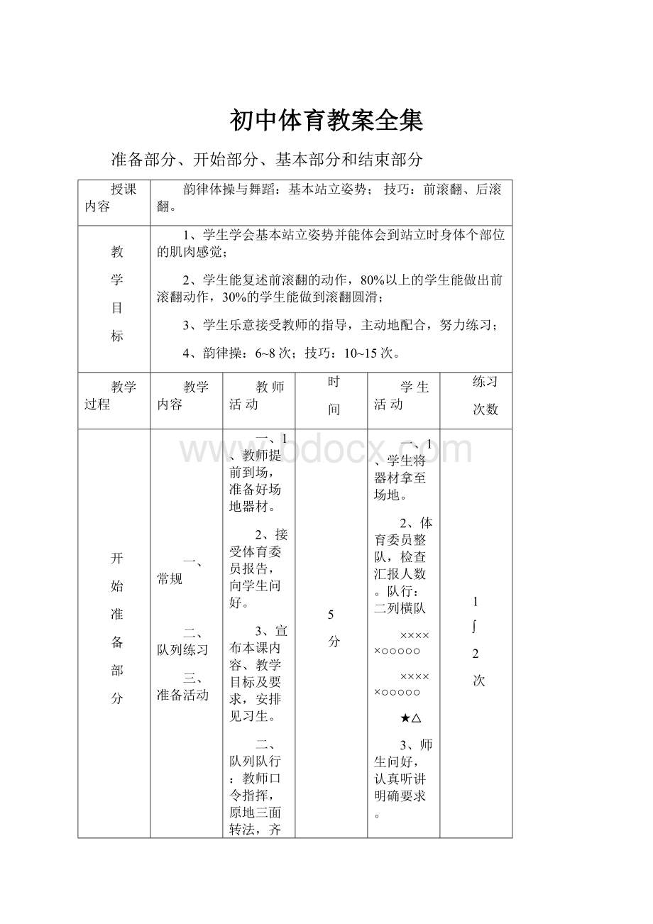 初中体育教案全集.docx