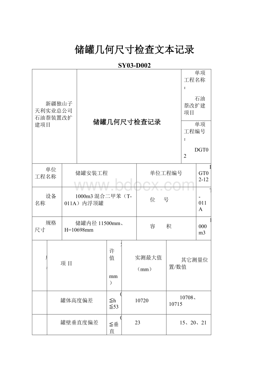 储罐几何尺寸检查文本记录.docx_第1页