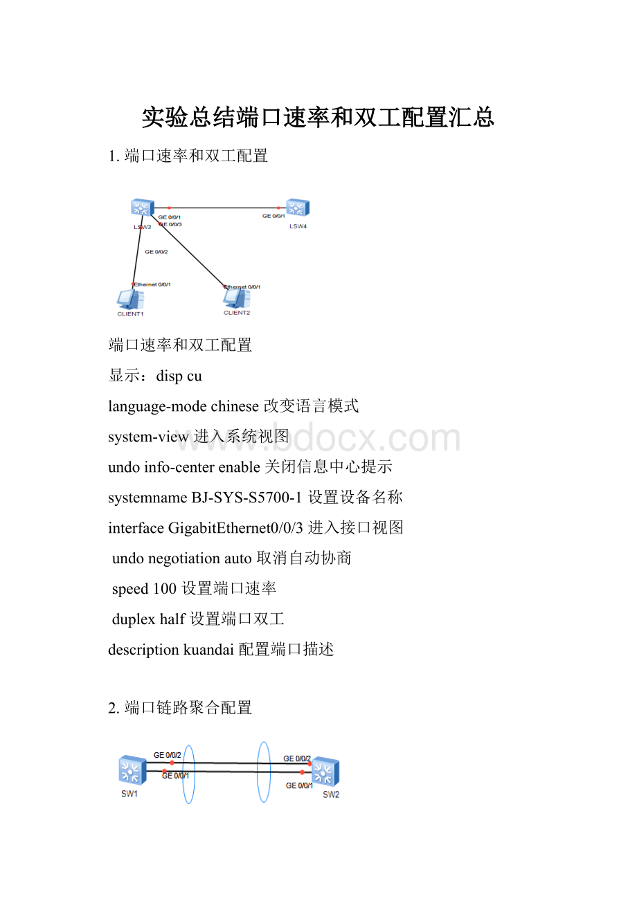 实验总结端口速率和双工配置汇总.docx