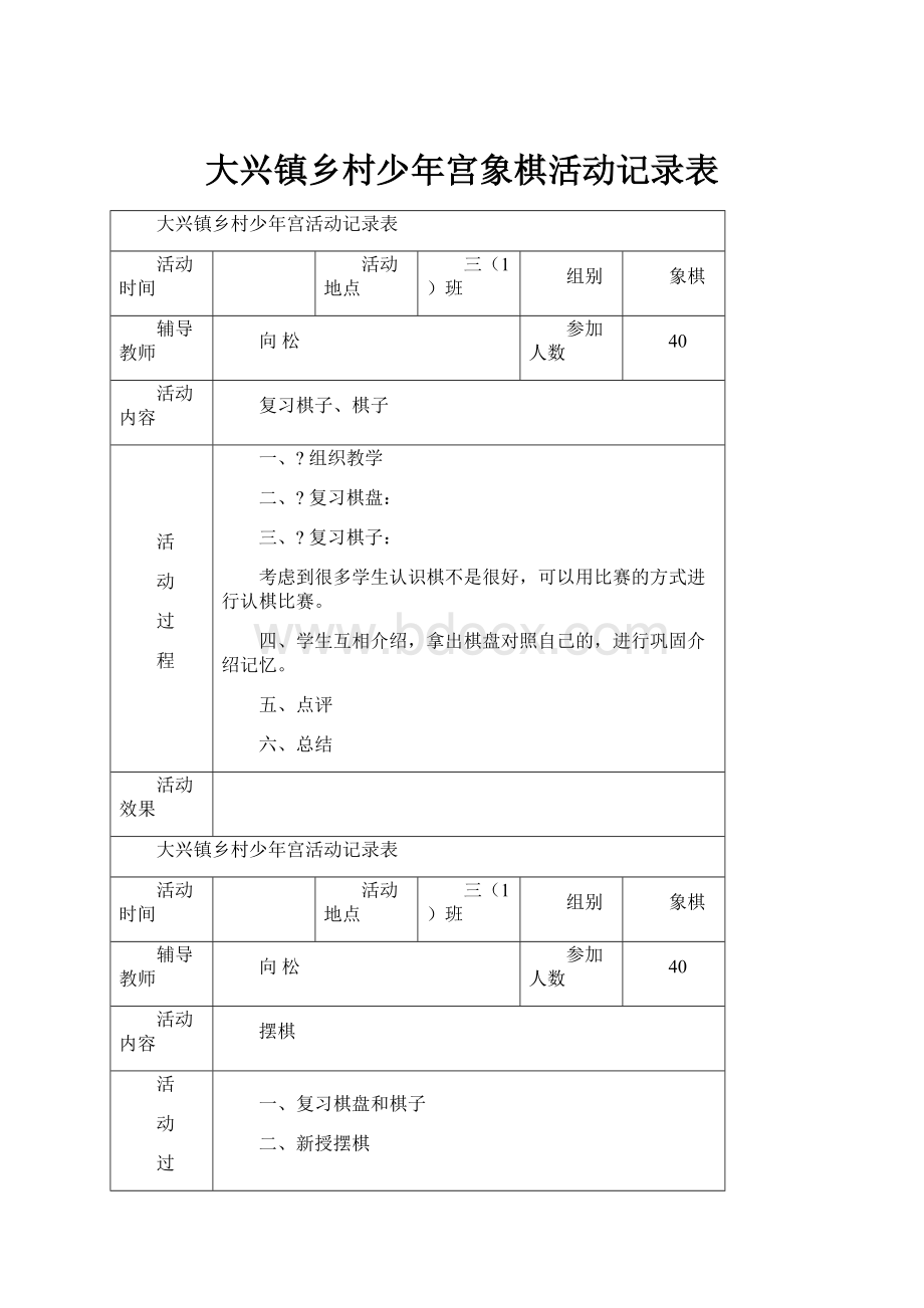 大兴镇乡村少年宫象棋活动记录表.docx_第1页