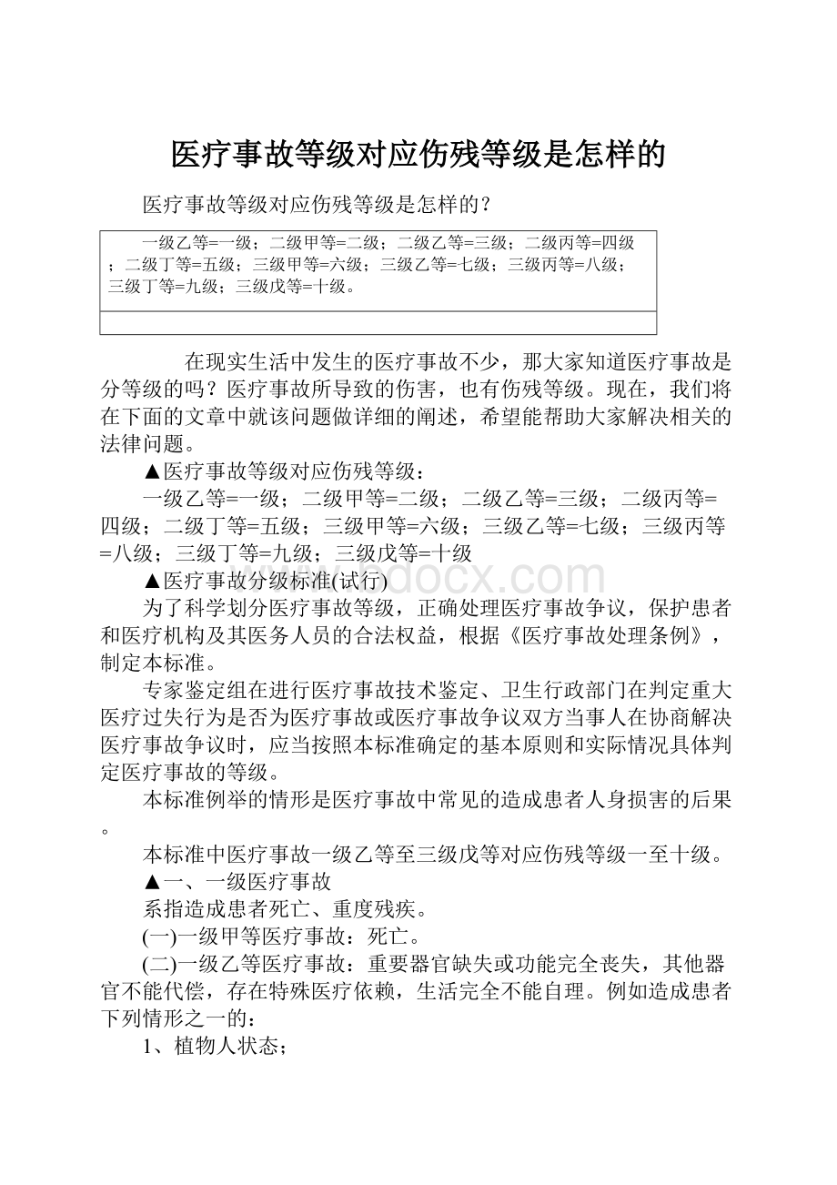 医疗事故等级对应伤残等级是怎样的.docx_第1页