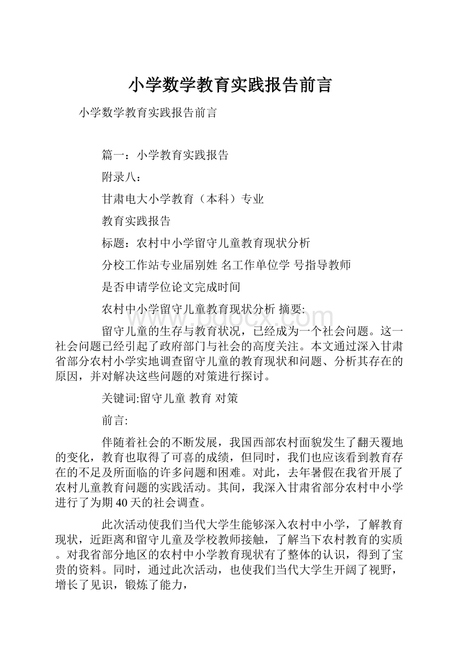 小学数学教育实践报告前言.docx