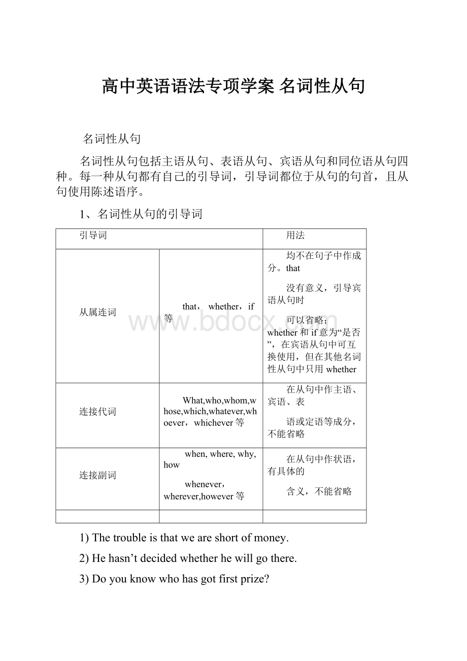 高中英语语法专项学案 名词性从句.docx