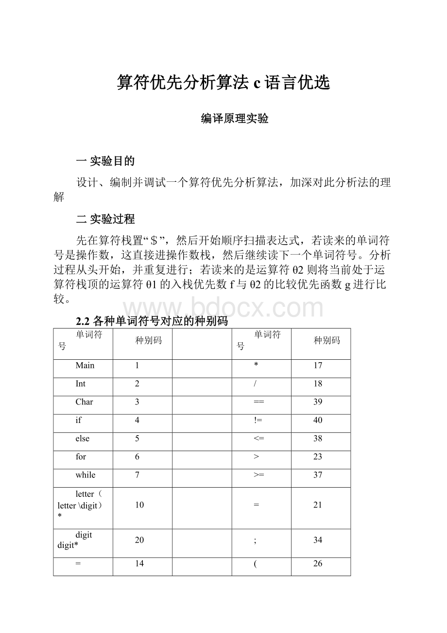 算符优先分析算法c语言优选.docx