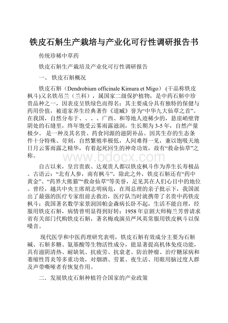 铁皮石斛生产栽培与产业化可行性调研报告书.docx