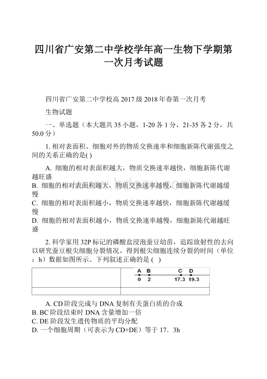 四川省广安第二中学校学年高一生物下学期第一次月考试题.docx_第1页