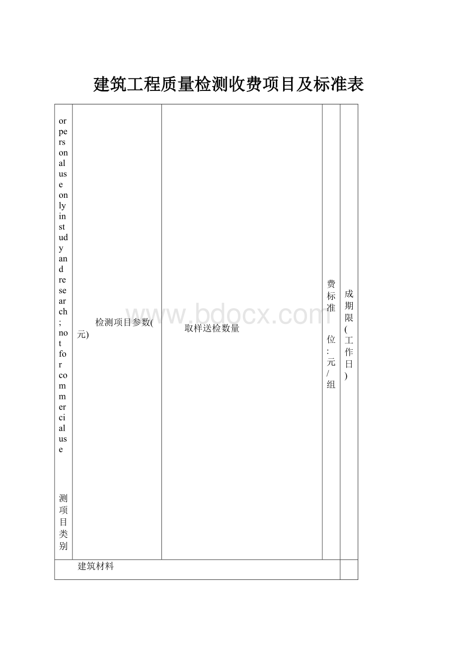 建筑工程质量检测收费项目及标准表.docx