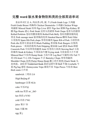 完整word版水果食物饮料类的全部英语单词.docx