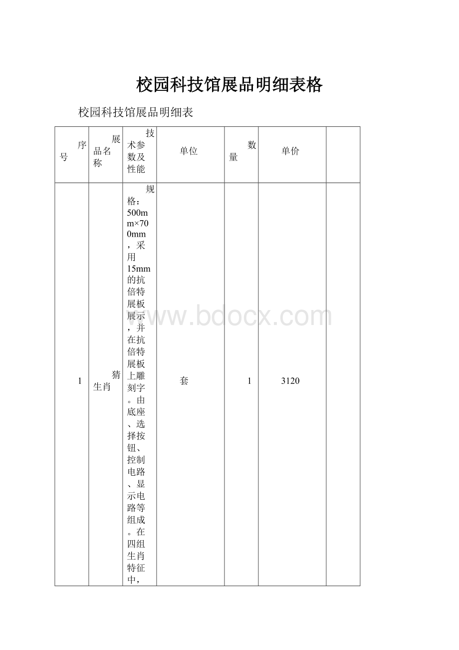 校园科技馆展品明细表格.docx